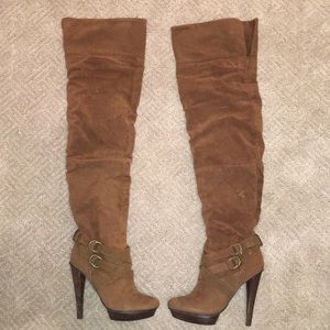 Brown suede over the knee boots